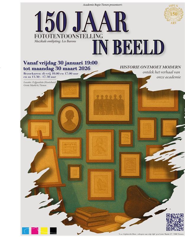 Affiche met illustratie van foto's die aan de muur hangen