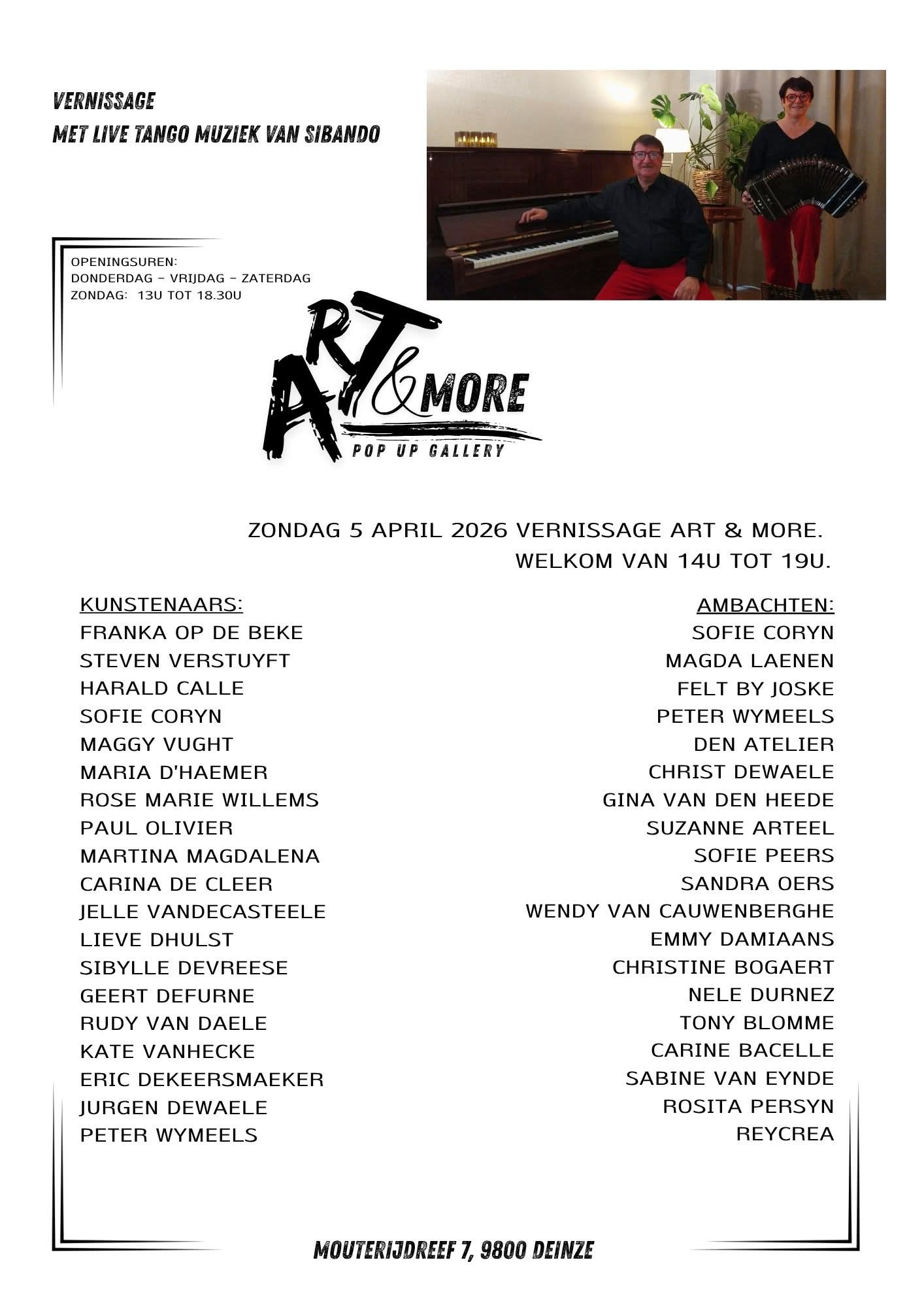Vernissage Art & More met life tango muziek, vrije ingang