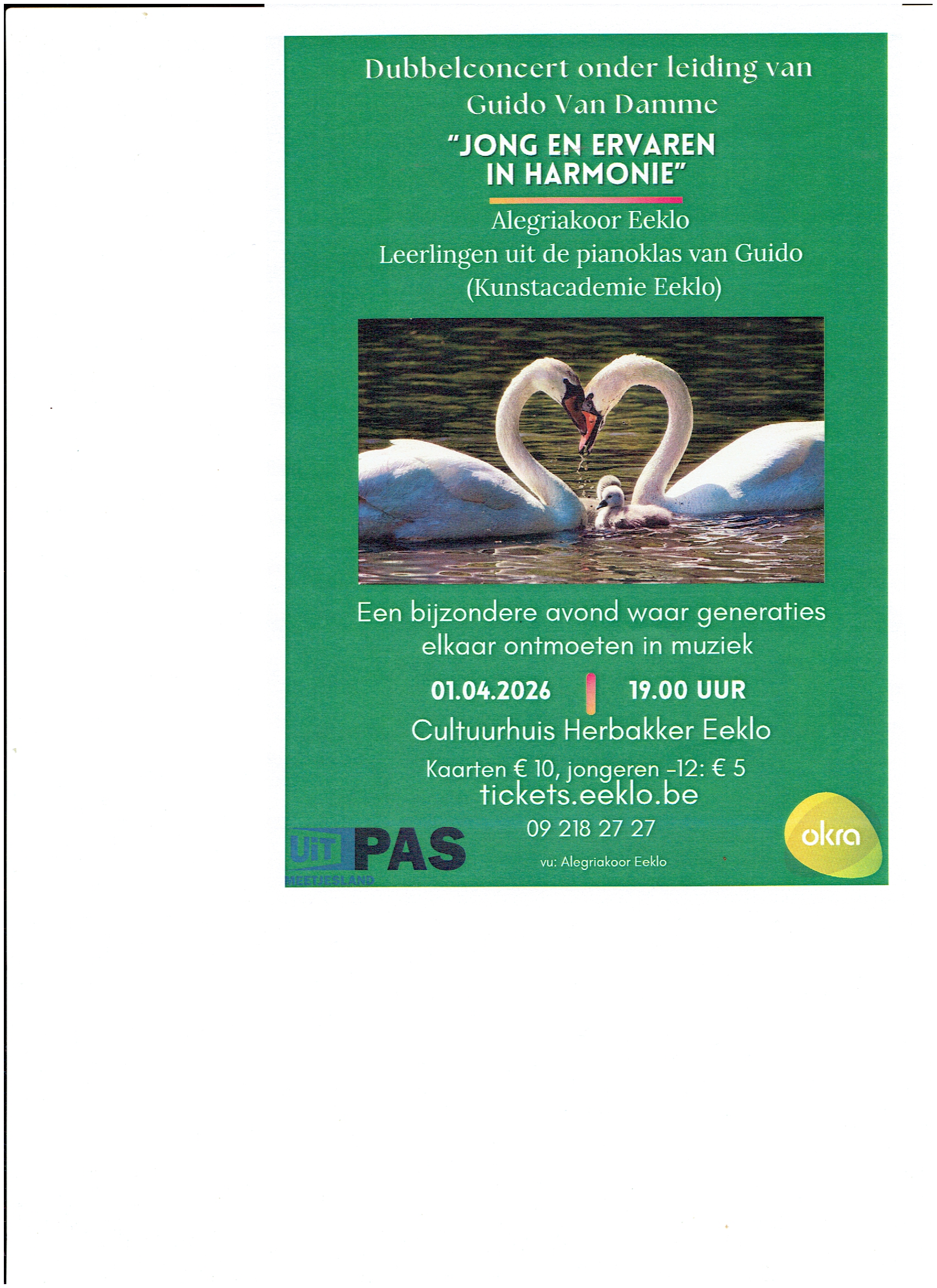 het alegriakoor zingt samen met het gelegenheidskoor van de leerlingen van de pianoklas van hun dirigent Guido Van Damme. PRIJS 10 euro , - 12 j  5 euro