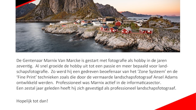 gastspreker Marnix Van Marcke: Landschapsfotografie 09 februari 2023
