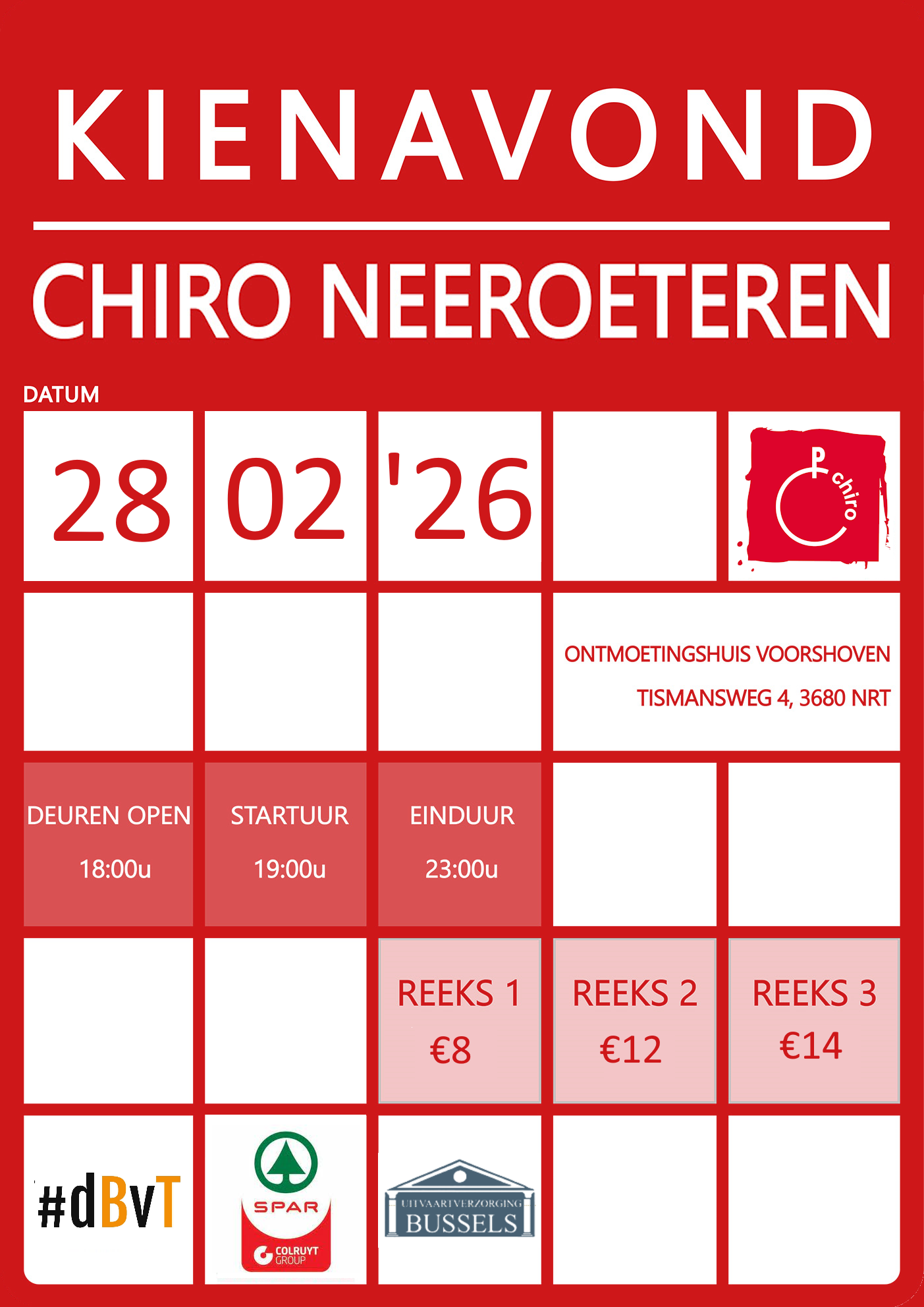 Kienavond in Neeroeteren! Zin in een gezellige avond vol spanning en plezier? Chiro Neeroeteren organiseert een kienavond met leuke prijzen en veel gezelligheid. Kom met vrienden of familie genieten van deze leuke klassieker!