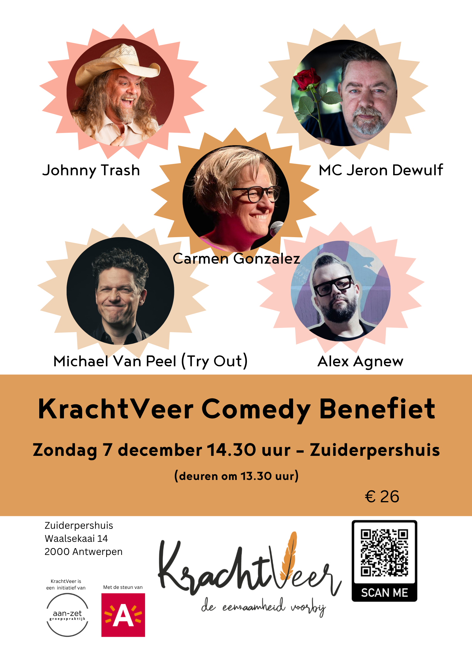 🎉  Alex Agnew 🔥 Michael Van Peel (Try Out) 🔥 Carmen Gonzalez 🔥 Johnny Trash 🎙️ MC Jeron Dewulf  Lach samen met ons de eenzaamheid voorbij!