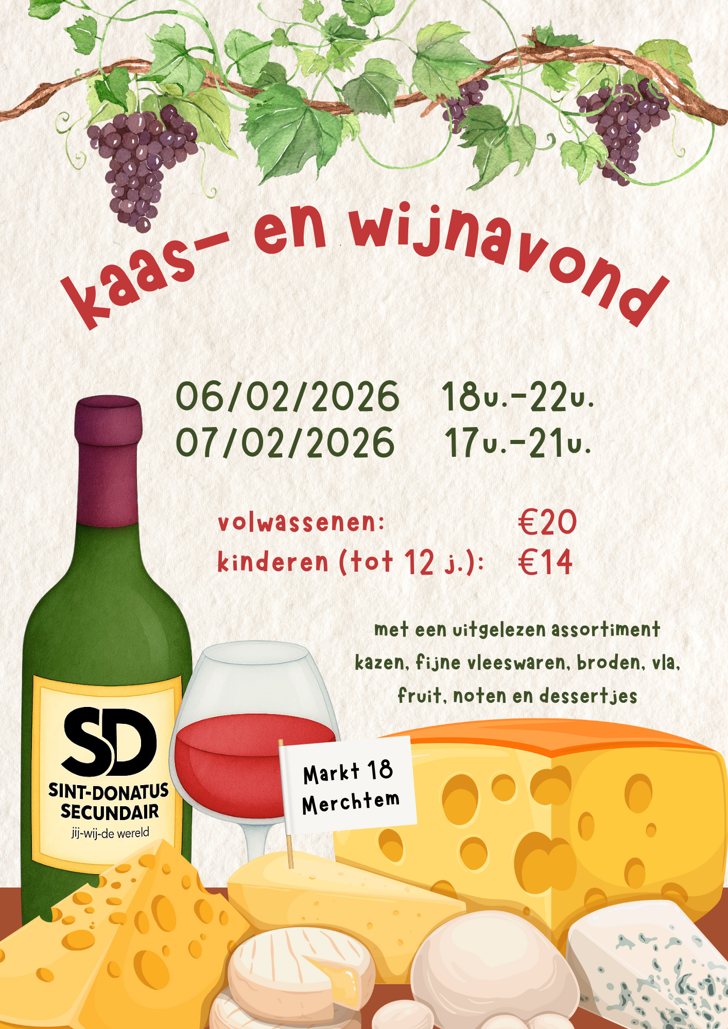Poster kaas- en wijnavond