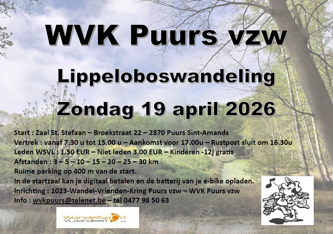 Mooie afgepijlde wandeltocht langs een maximum van onverharde paadjes.  3-5-10-15-20-25-30 KM Vanaf 10 km wandel je richting Londerzeel. Verzorgde rustpost. We hopen jullie massaal te mogen verwelkomen. 