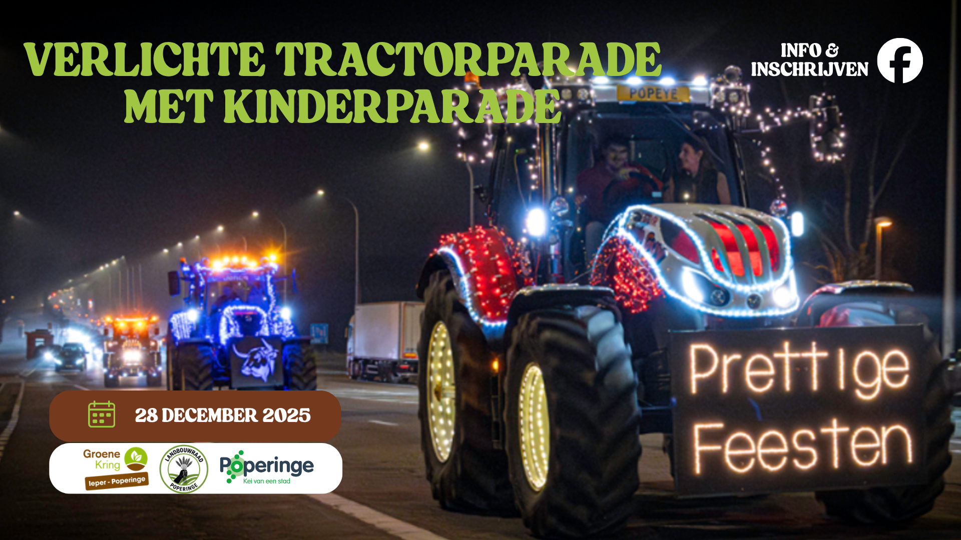 Verlichte tractorparade met kinderparade