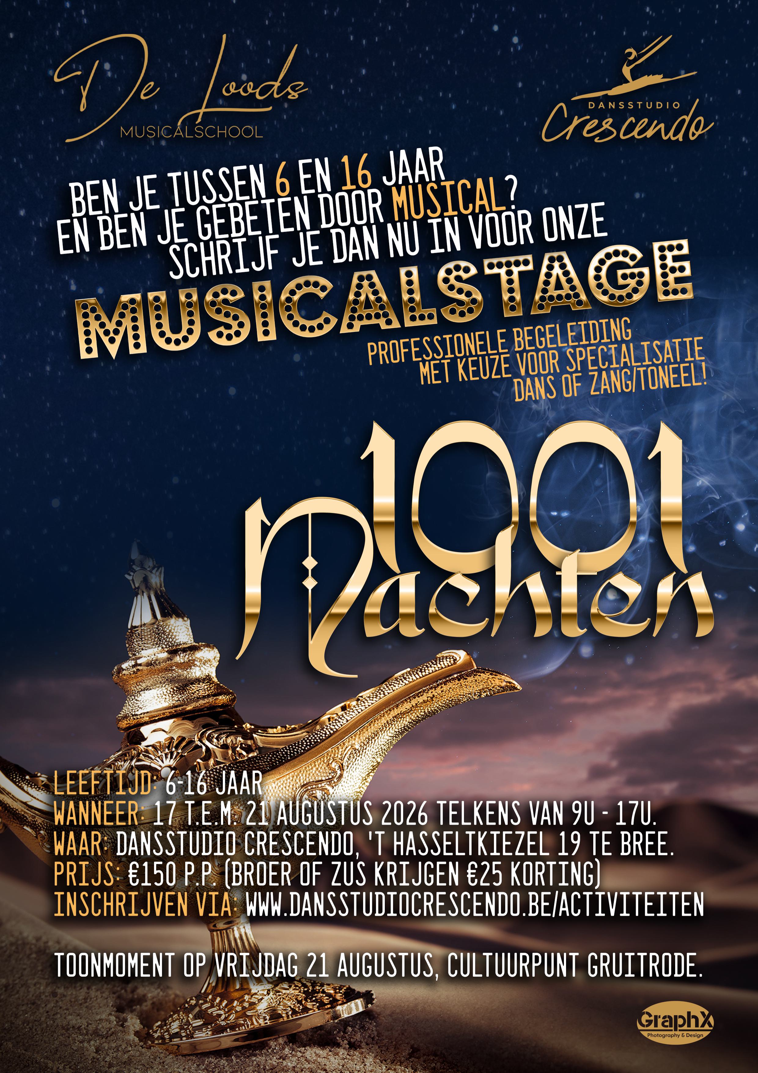 Zin in een weekje zingen, dansen en acteren? Jullie leren een mini-musical aan waarin dit alles aan bod komt. Op het einde van de stageweek is er een toonmoment om aan de ouders, familie en vrienden te laten zien wat jullie allemaal geleerd hebben!