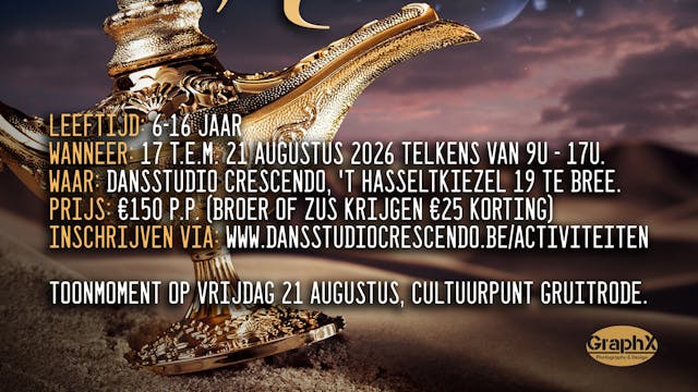 Zin in een weekje zingen, dansen en acteren? Jullie leren een mini-musical aan waarin dit alles aan bod komt. Op het einde van de stageweek is er een toonmoment om aan de ouders, familie en vrienden te laten zien wat jullie allemaal geleerd hebben!