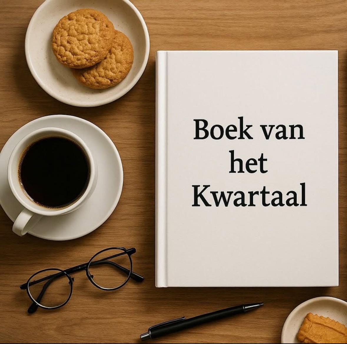 Met een boek, een koek en koffie aan tafel bij Corman