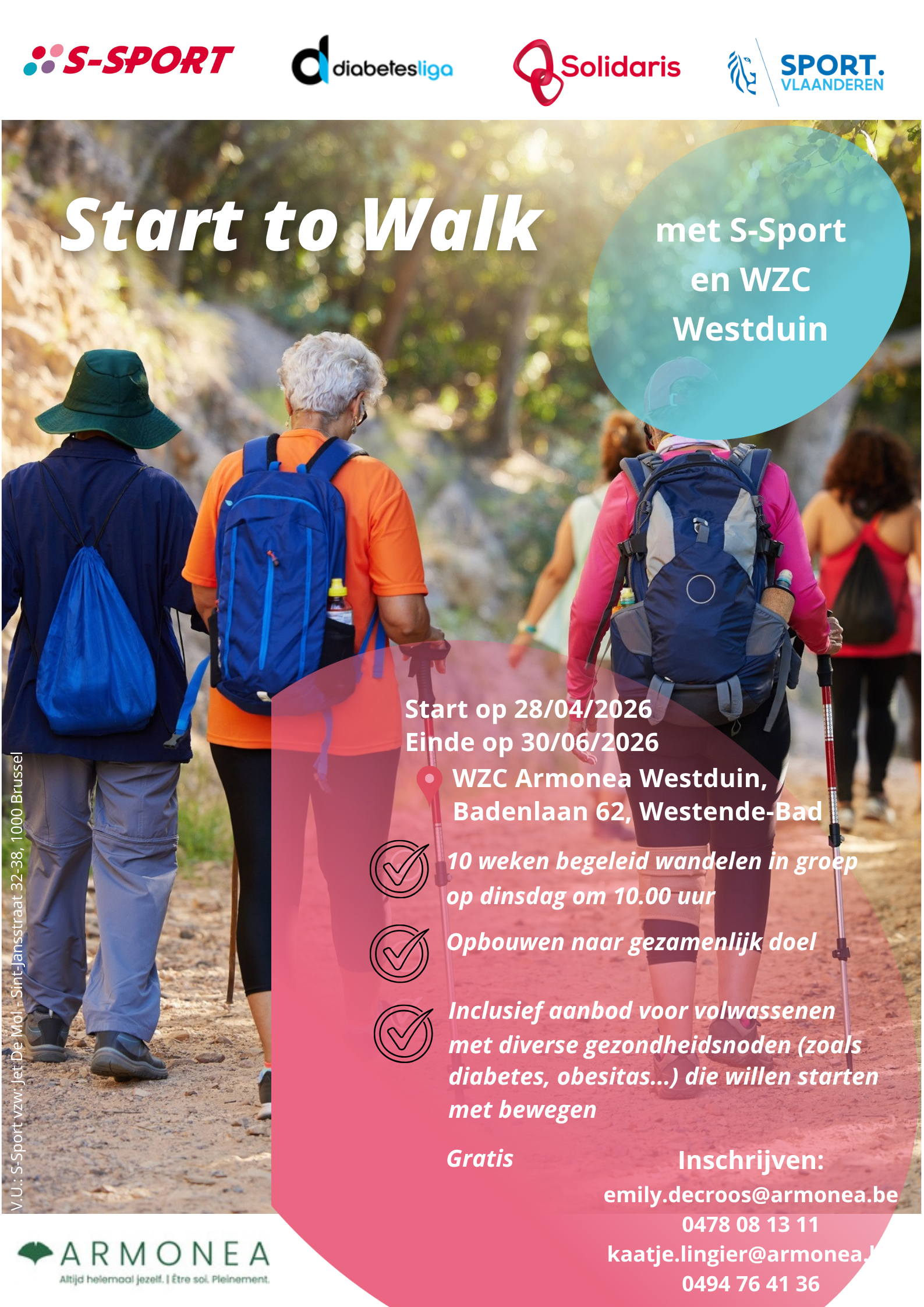 Zin om meer te bewegen? Wandel mee met Start to Walk in WZC Westduin! Vanaf 28 april, 10 weken lang elke dinsdag om 10u. Rustig opbouwen in een gezellige groep. 