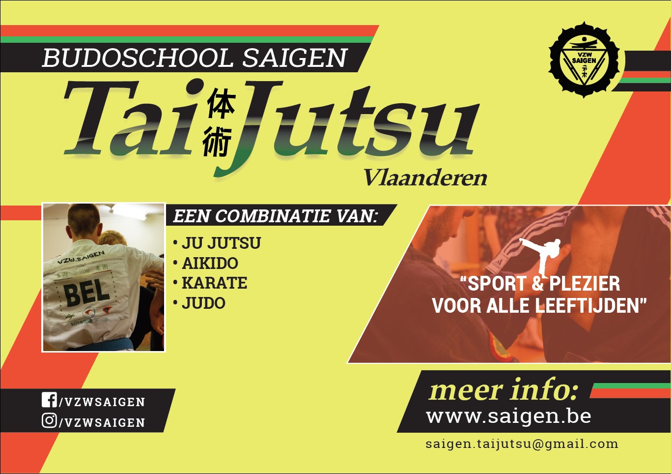 Flyer van Saigen vzw de Ju-Jitsu & Tai-Jutsu school