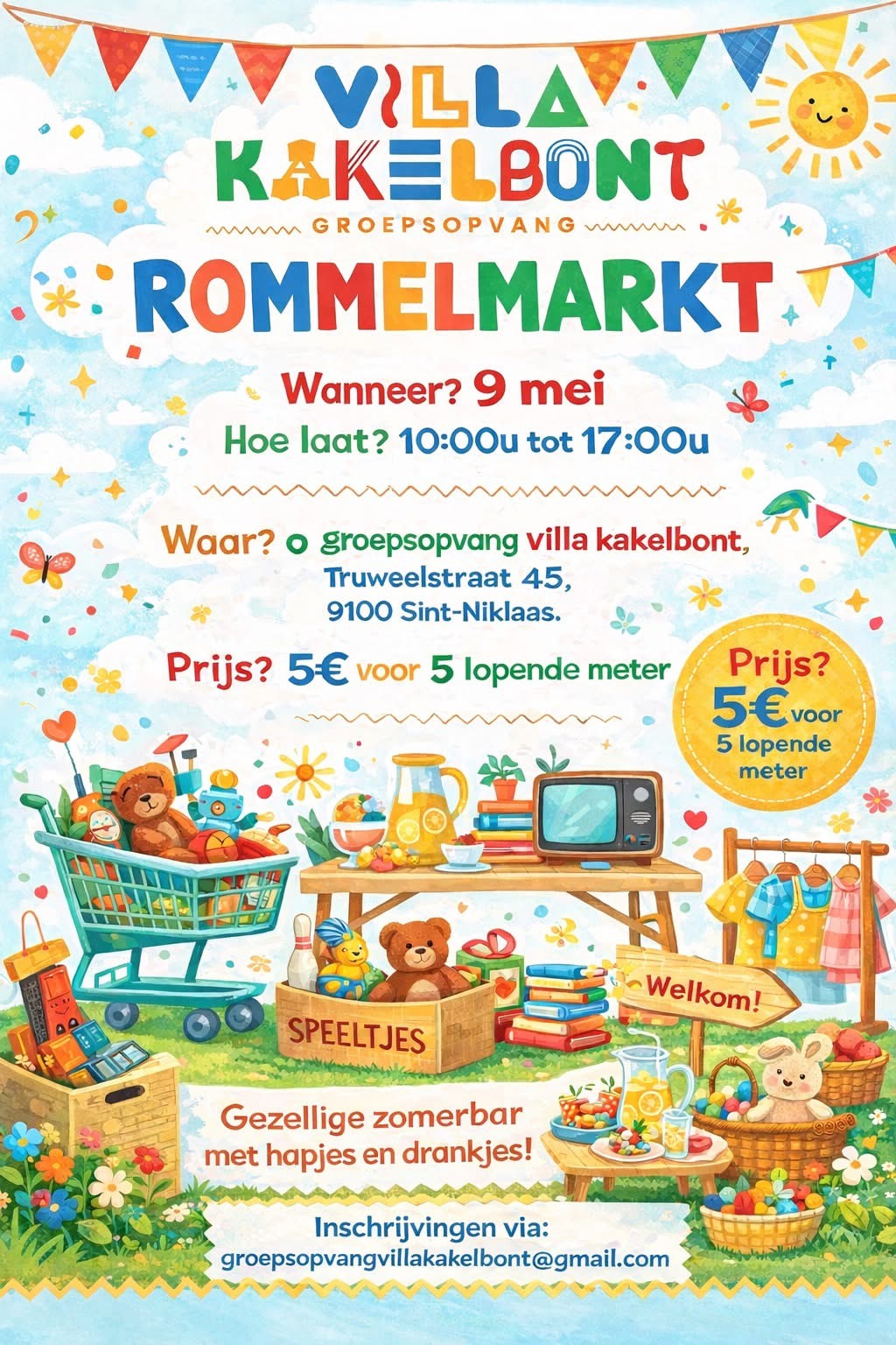 Rommelmarkt in de grote tuin en parking van villa kakelbont 