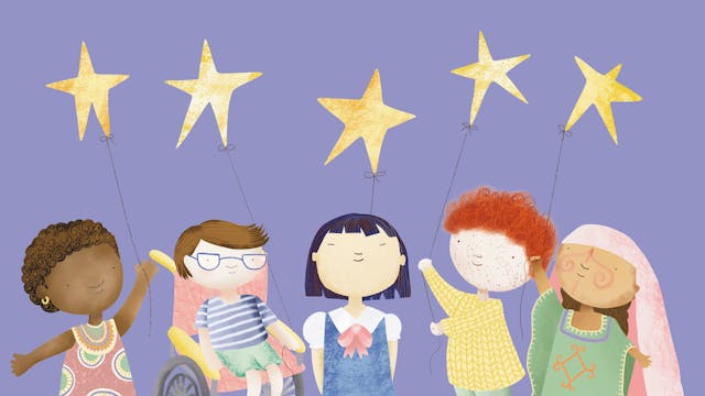 Illustratie van verschillende kinderen met elk een eigen ster.