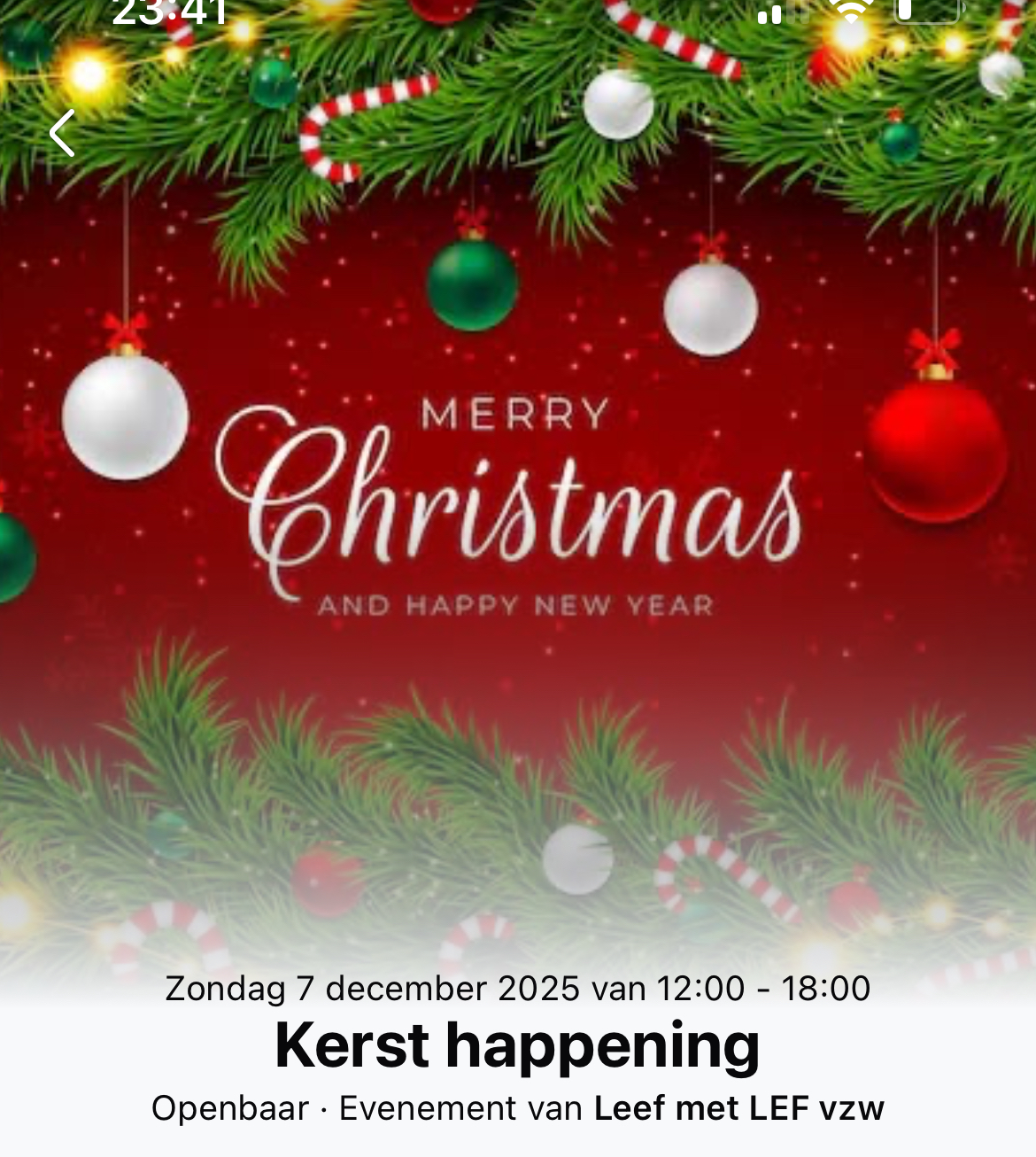 Kersthappening met gezellige standjes met leuke geschenken en lekkers om te eten. En bezoek van de Kerstman. 