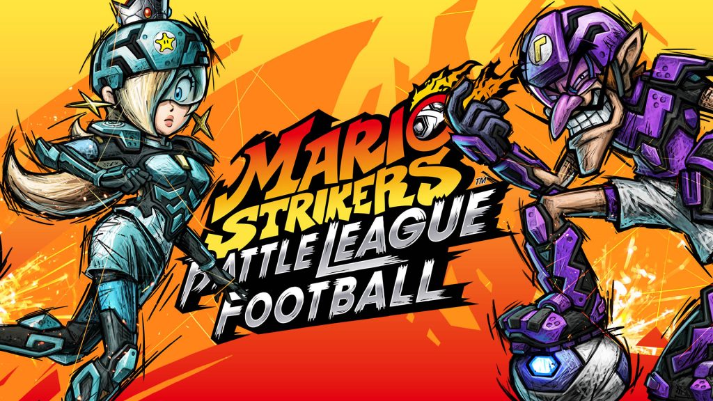 Kleurrijke afbeelding van de Nintendo game Mario Strikers Battle League Football.