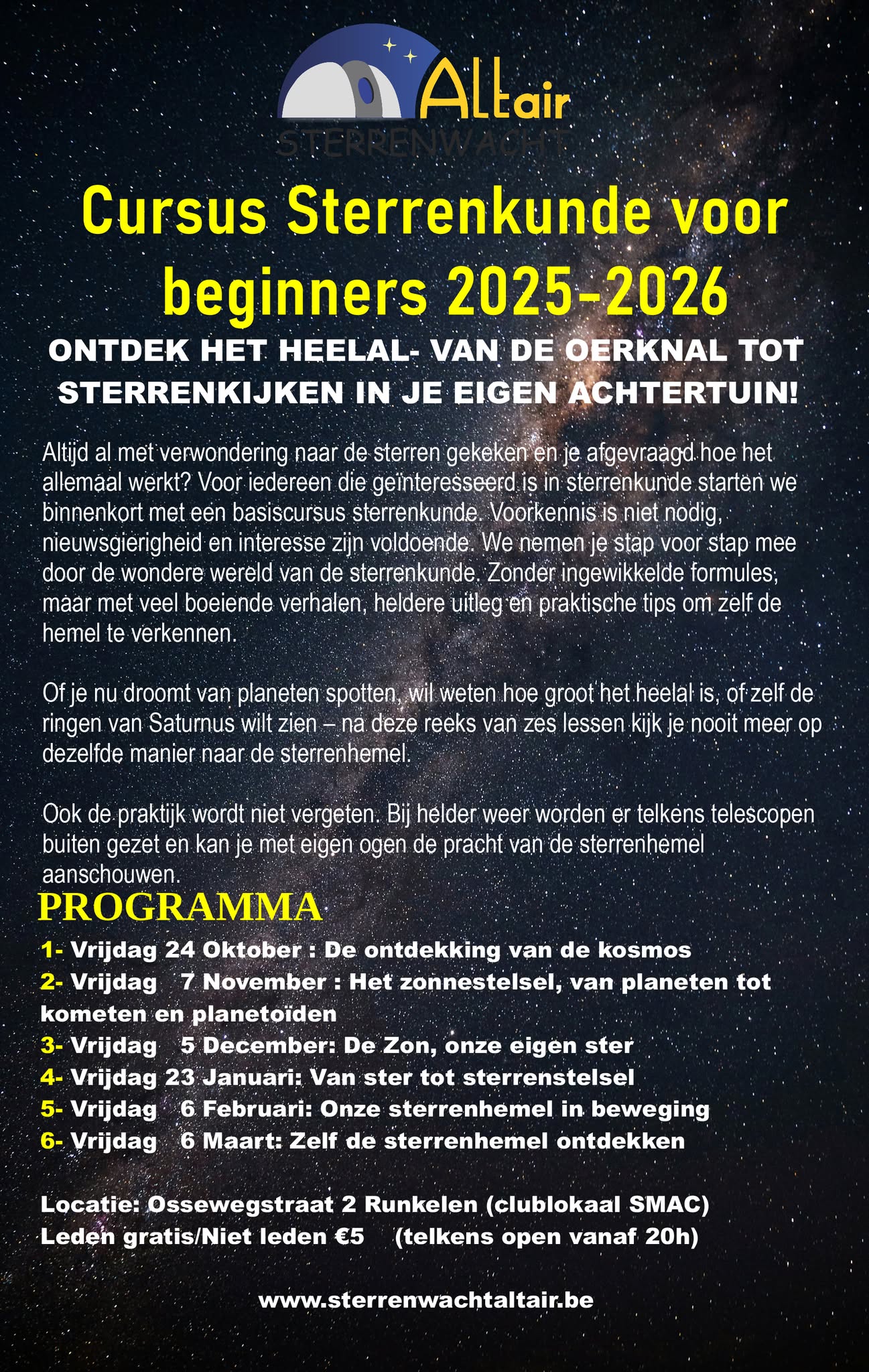 Cursus Sterrenkunde voor beginners 2025-2026