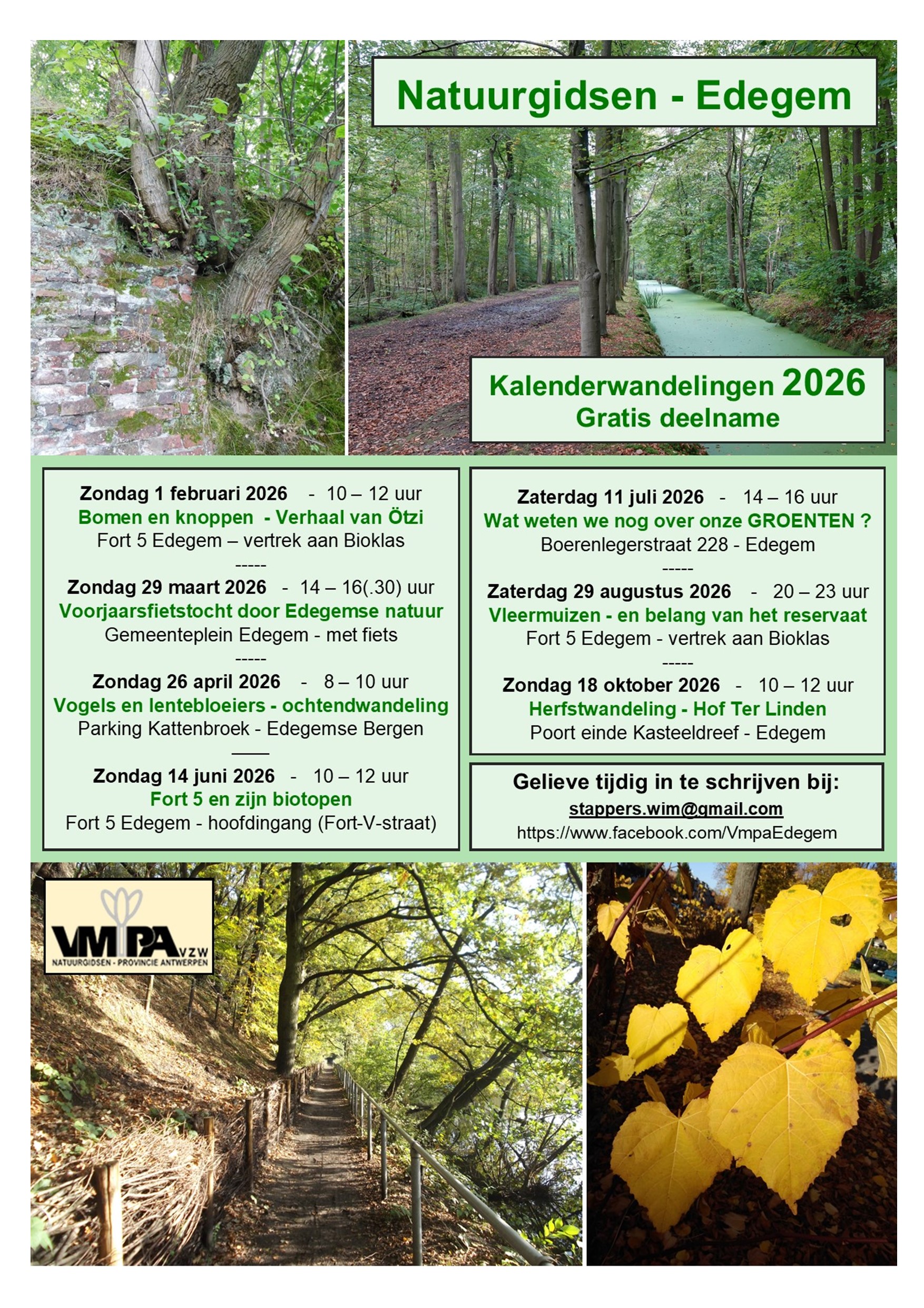 Affiche kalenderwandelingen 2026 -VMPA Natuurgidsen Edegem