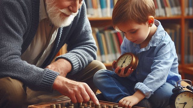 Kind speelt spel met grootouder