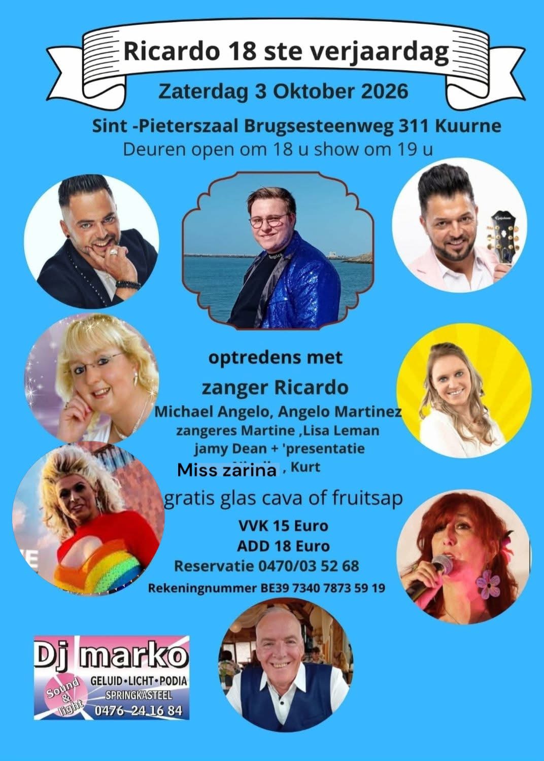 18de verjaardag Zanger Ricardo met optredens