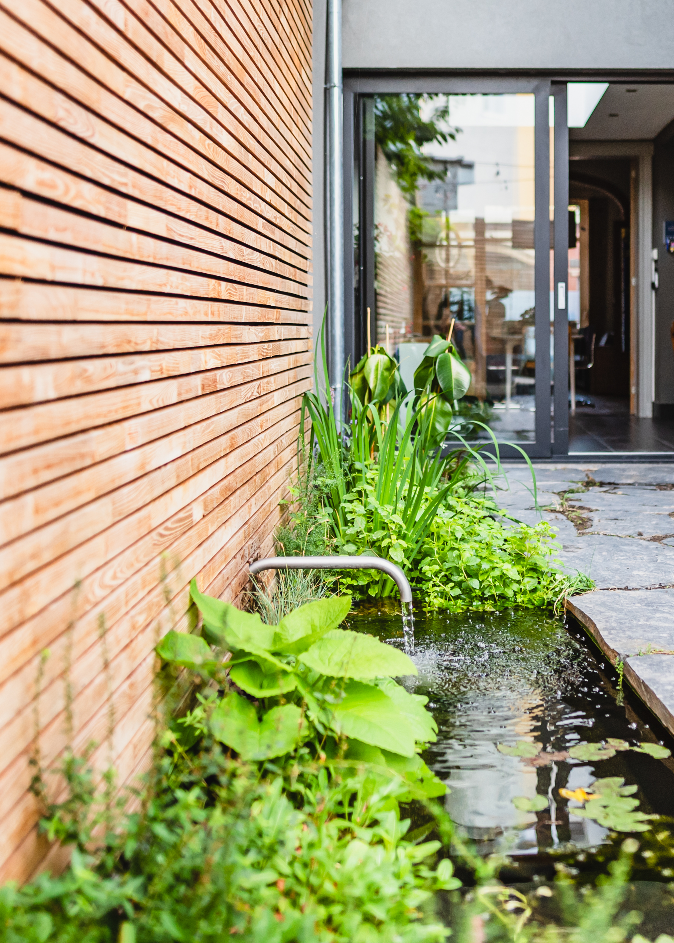 Waterpartij in tuin.