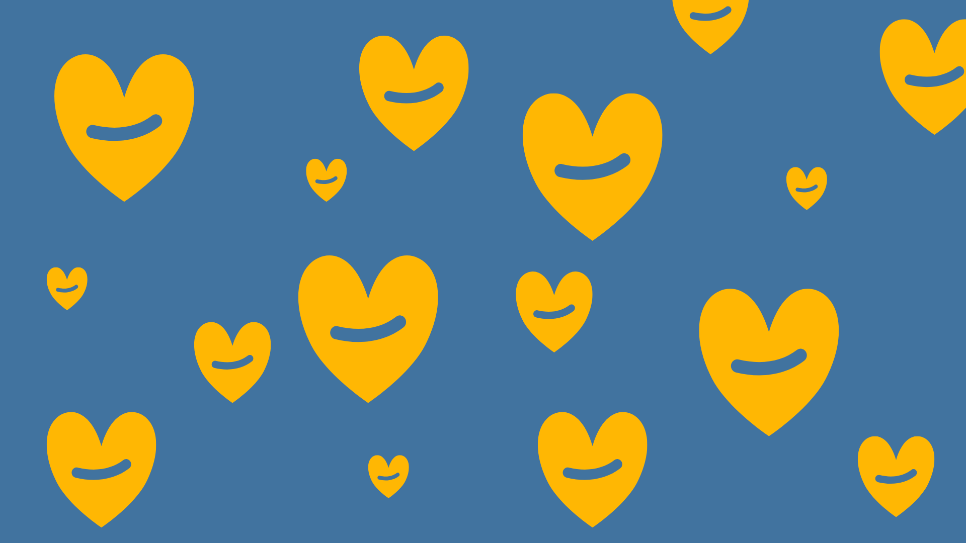 blauwe achtergrond met daarop gele hartjes en het lievegemicoon in het blauw