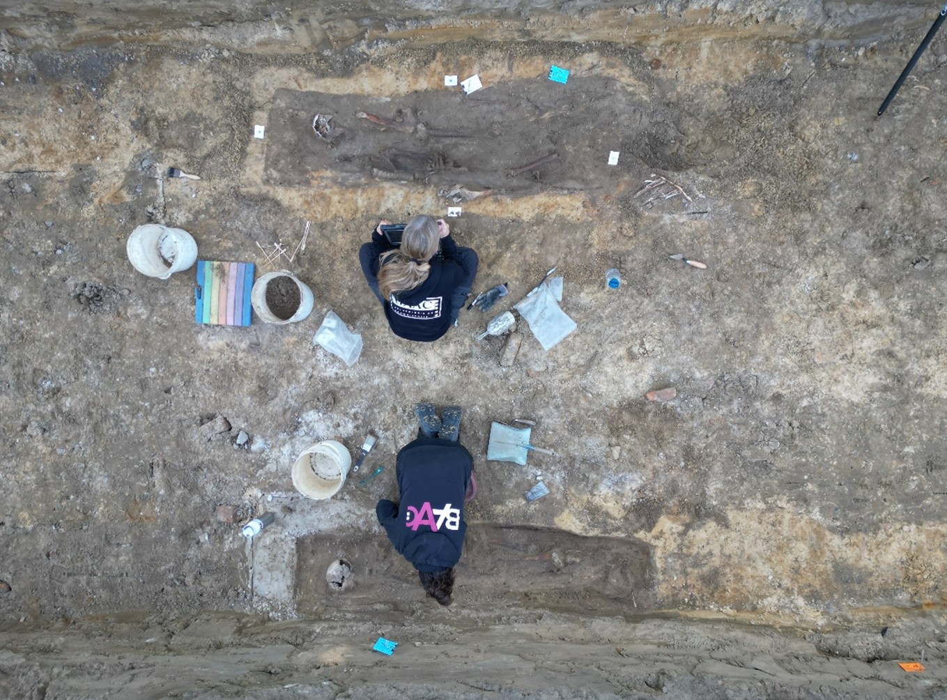 Archeologen aan het werk in de Wasstraat