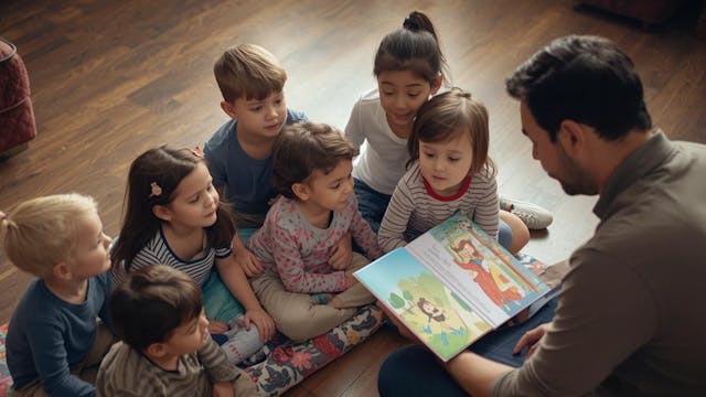 Samen een prentenboek lezen.