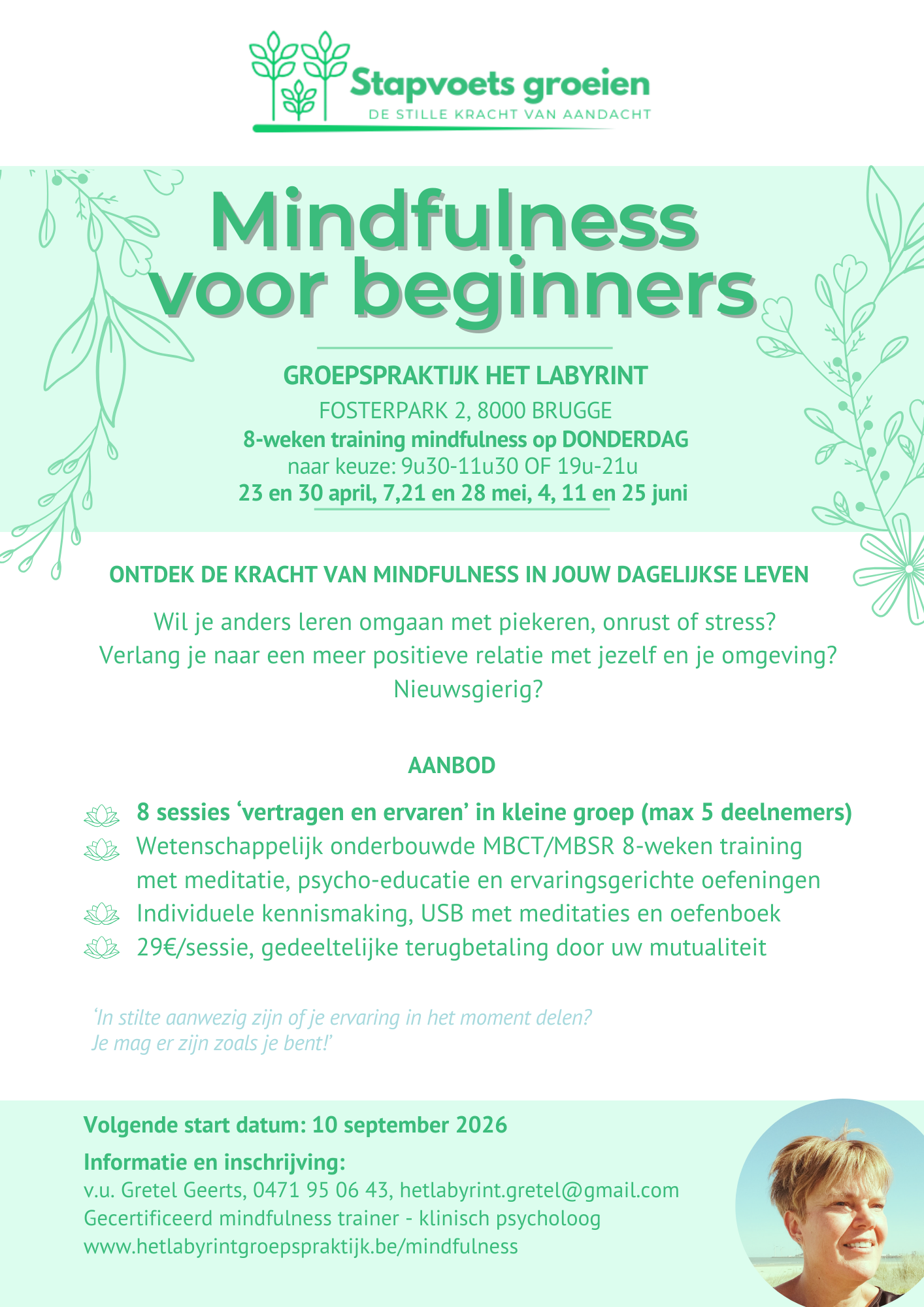'Mindfulness voor beginners', MBCT/MBSR 8-weken training 