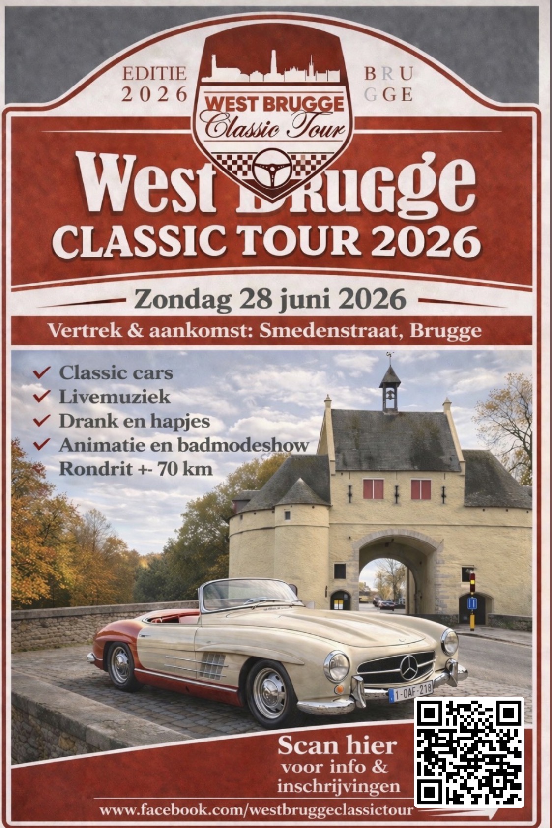 Oldtimerrit met start door de Smedenstraat en aankomst op 't Zand te Brugge