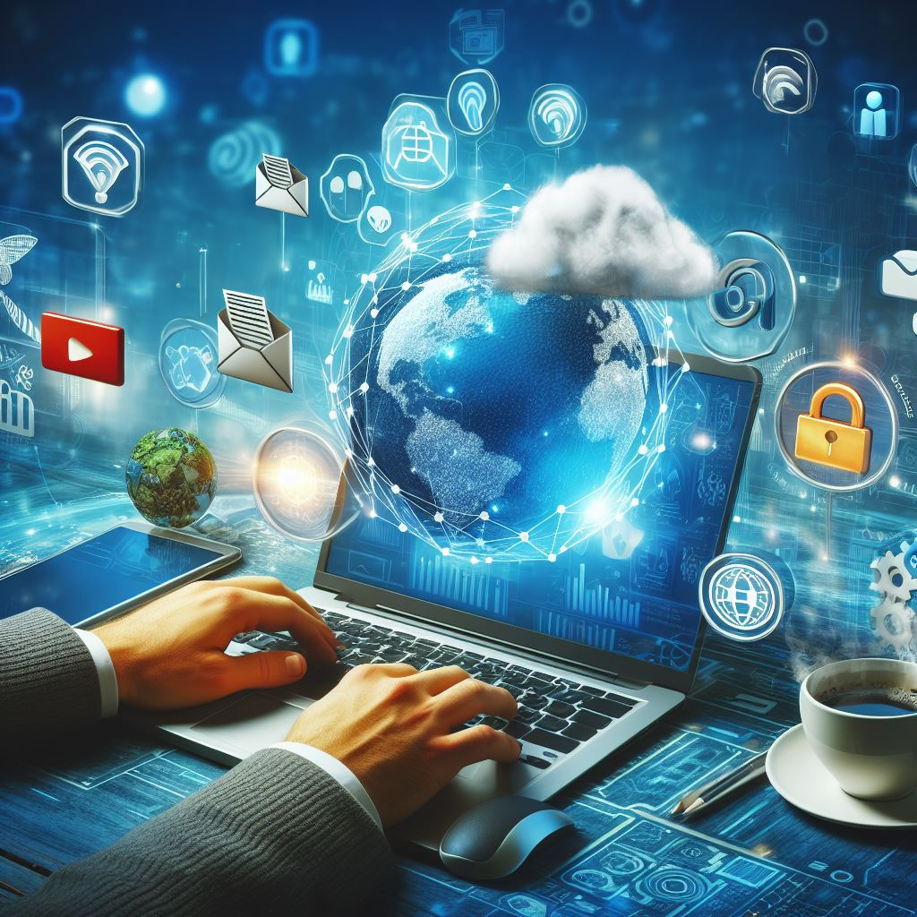 laptop met icoontjes er rond