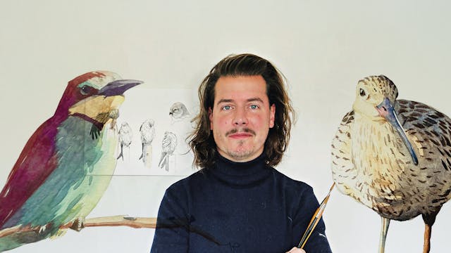 Nicolas Van Overmeeren met enkele illustraties van vogels