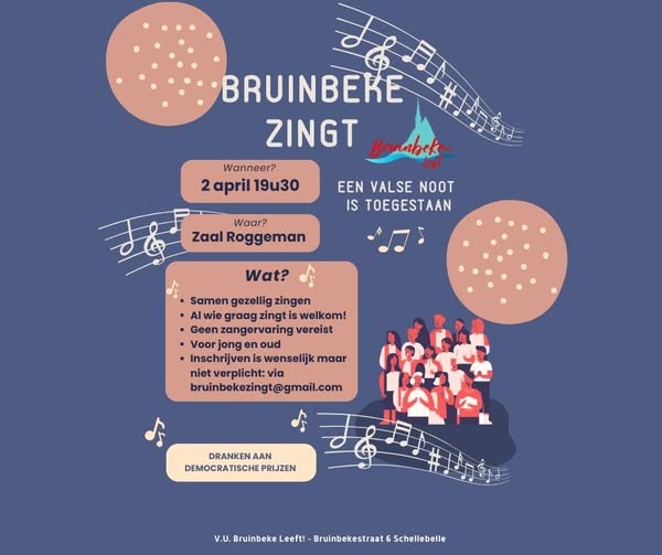 BRUINBEKE ZINGT!  DONDERDAG 2 APRIL 2026