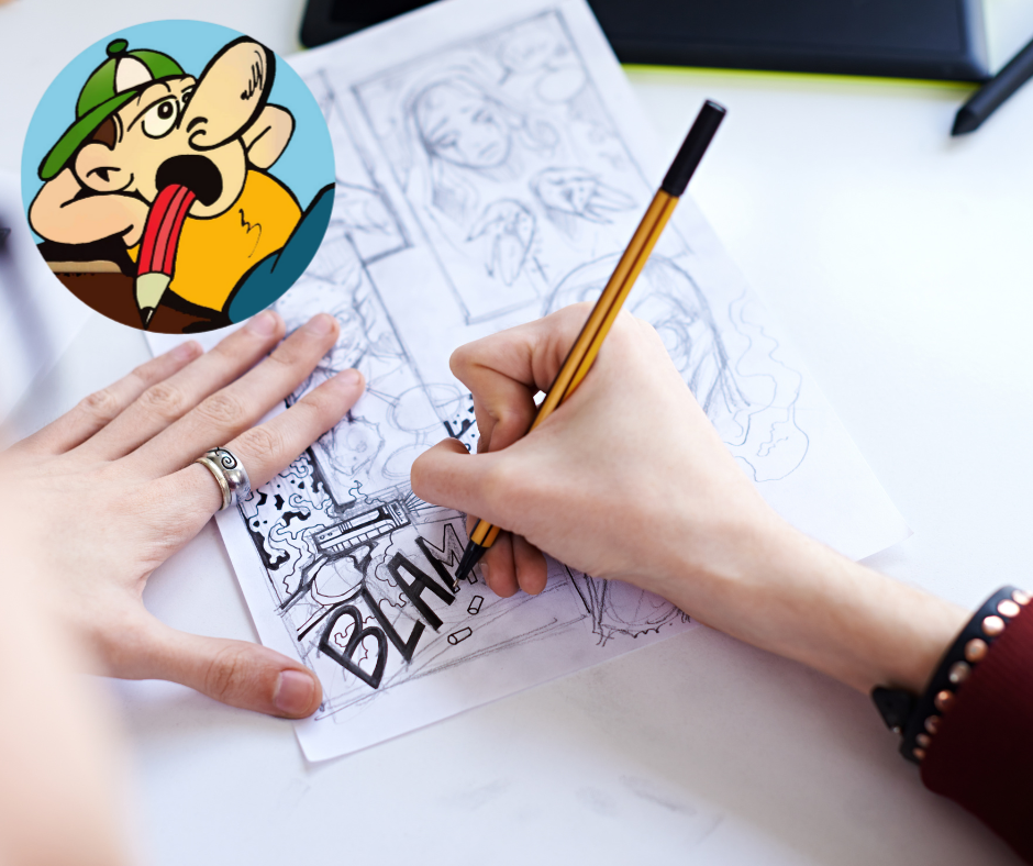 Iemand die aan het striptekenen is