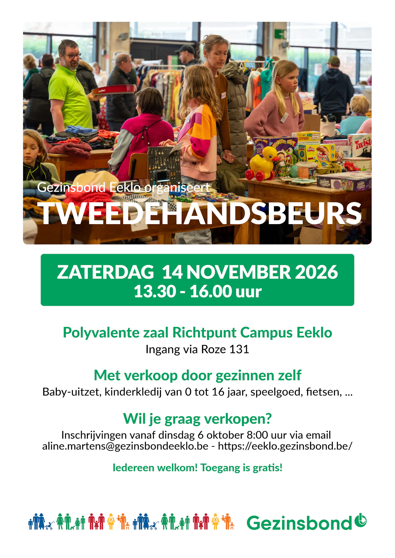 Tweedehandsbeurs met verkoop door de gezinnen zelf