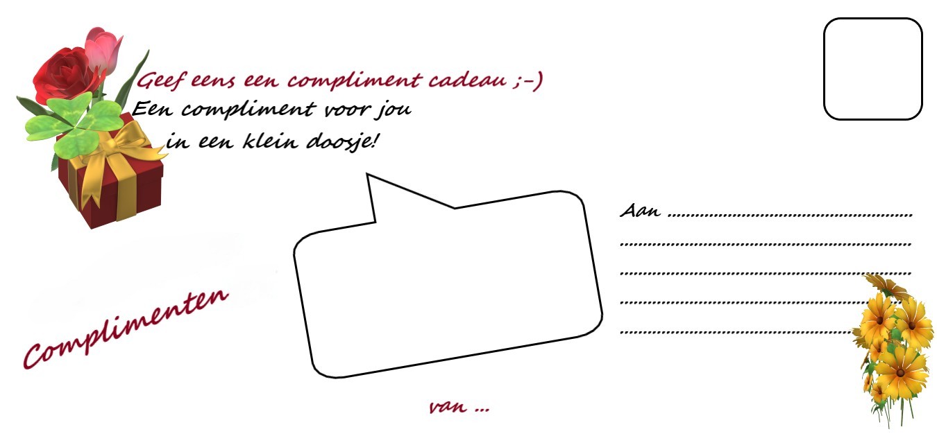Een complimentenkaart om te geven aan elkaar of zichzelf.