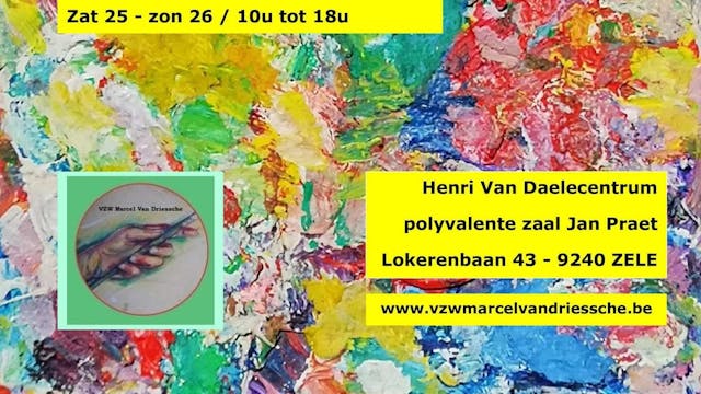 Huldetentoonstelling Marcel Van Driessche 'Verwondering door kleuren' en artistieke fotografie van zoon Frans.  Honderd jaar na zijn geboortedatum brengt de vzw Marcel Van Driessche een eerbetoon aan hem.