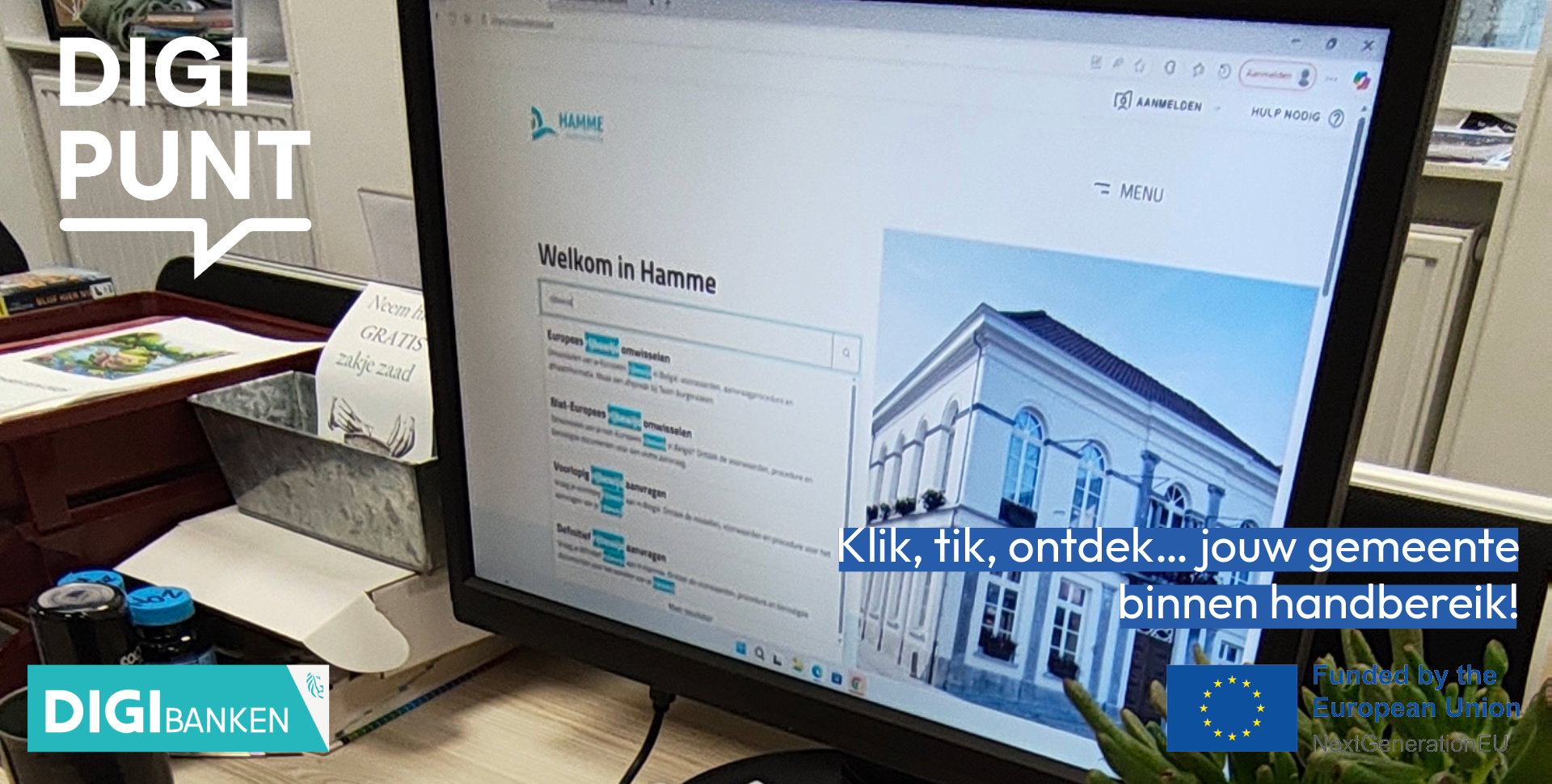 computerscherm met daarop website van gemeente Hamme