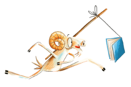 Tekening van een dier en een boek aan een stok