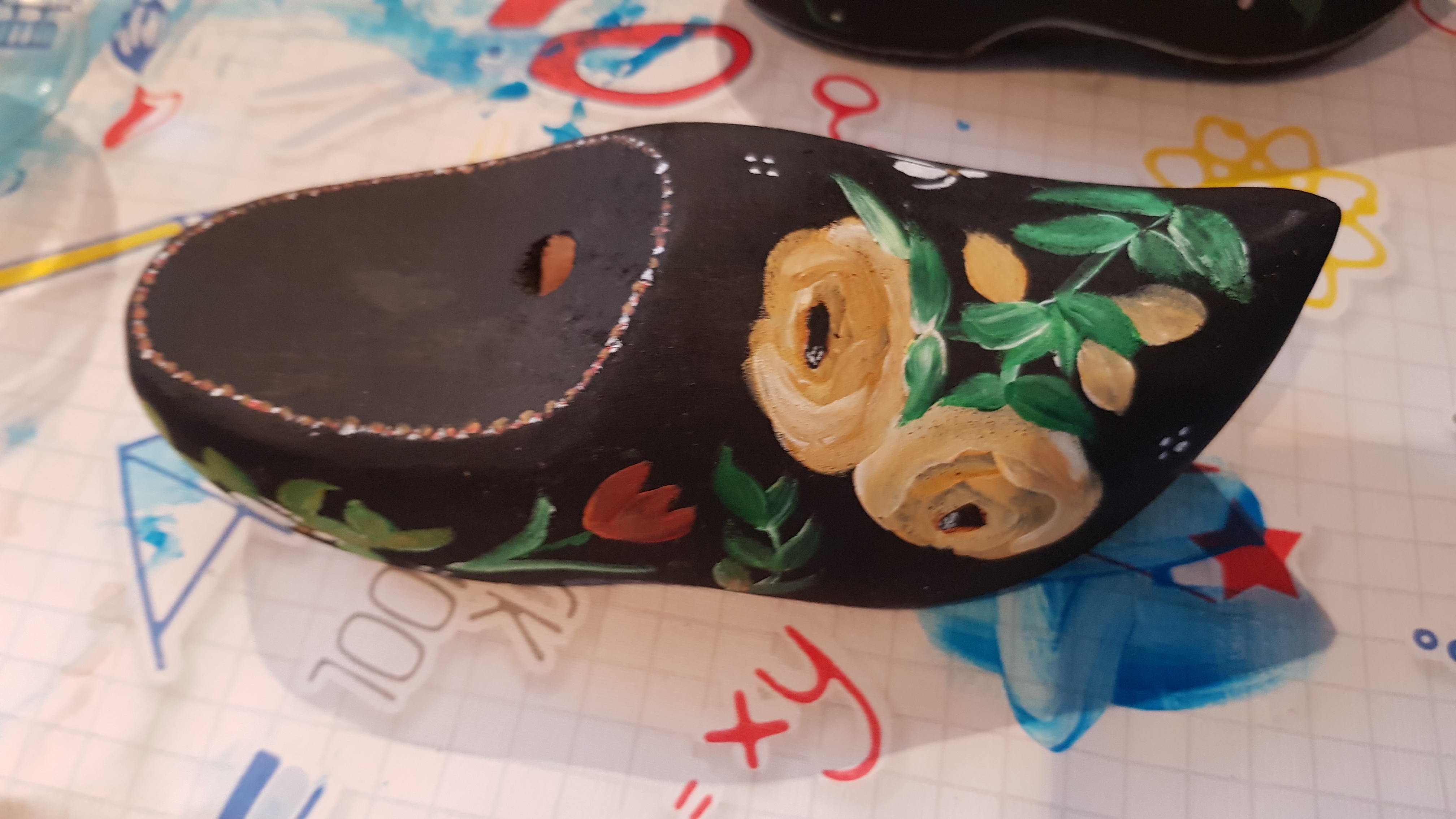 klompen werden beschilderd voor de vrouwen om klompen op zondag te dragen of als versiering in huis.