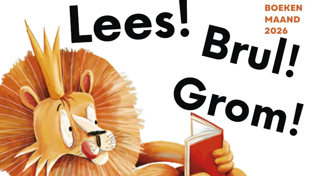 leeuw van de campagne van de JBM met een boek in zijn handen