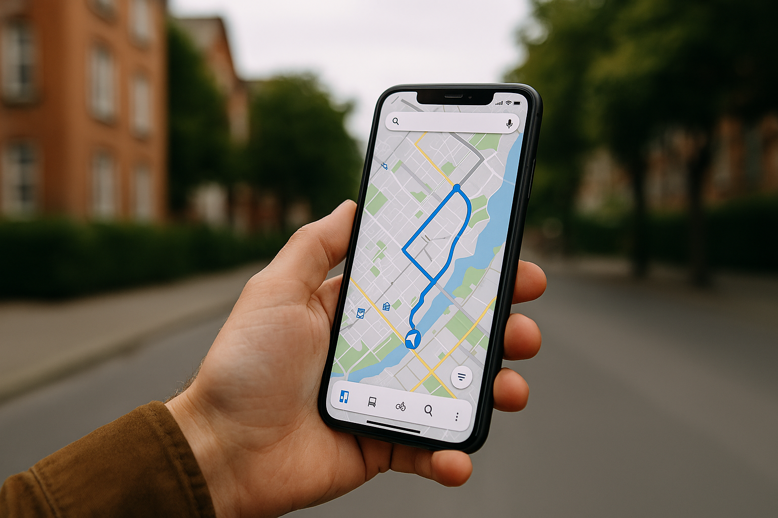 Smartphone met straatbeeld