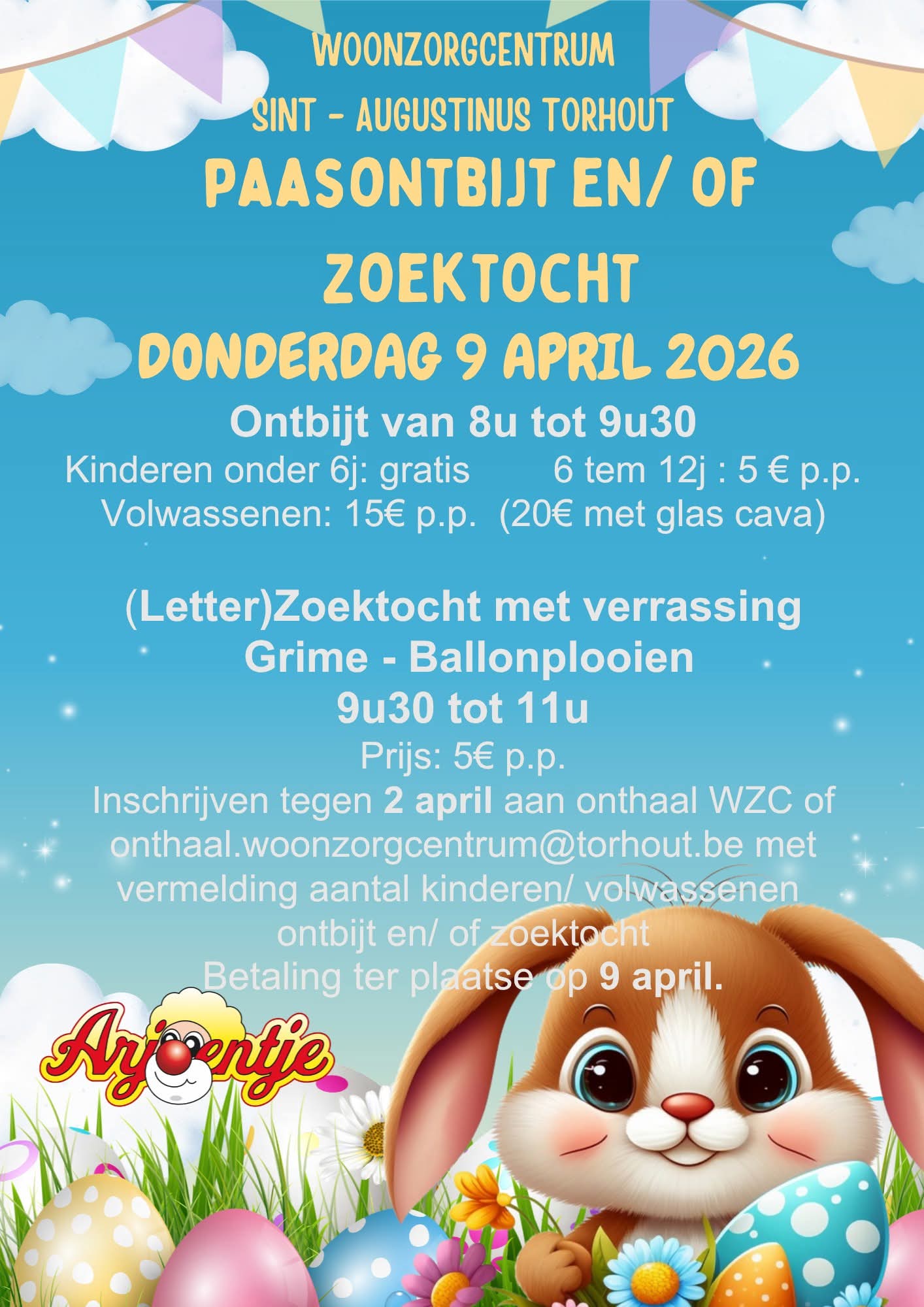 Paasontbijt en/of zoektocht met entertainment Arjoentje