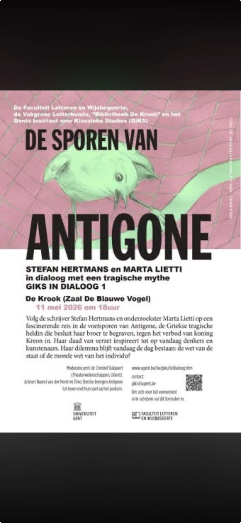 De Sporen van Antigone: Stefan Hertmans en Marta Lietti in dialoog met een tragische mythe