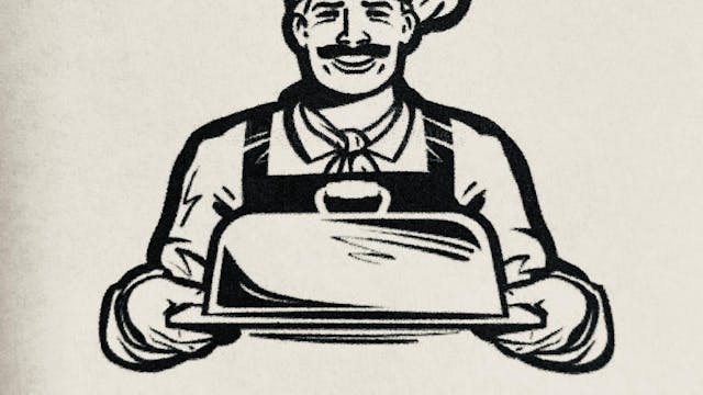 Kok met bord onder stolp