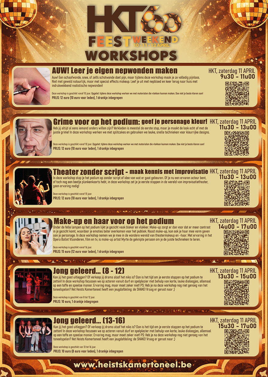 geel/bruin info over verschillende workshops
