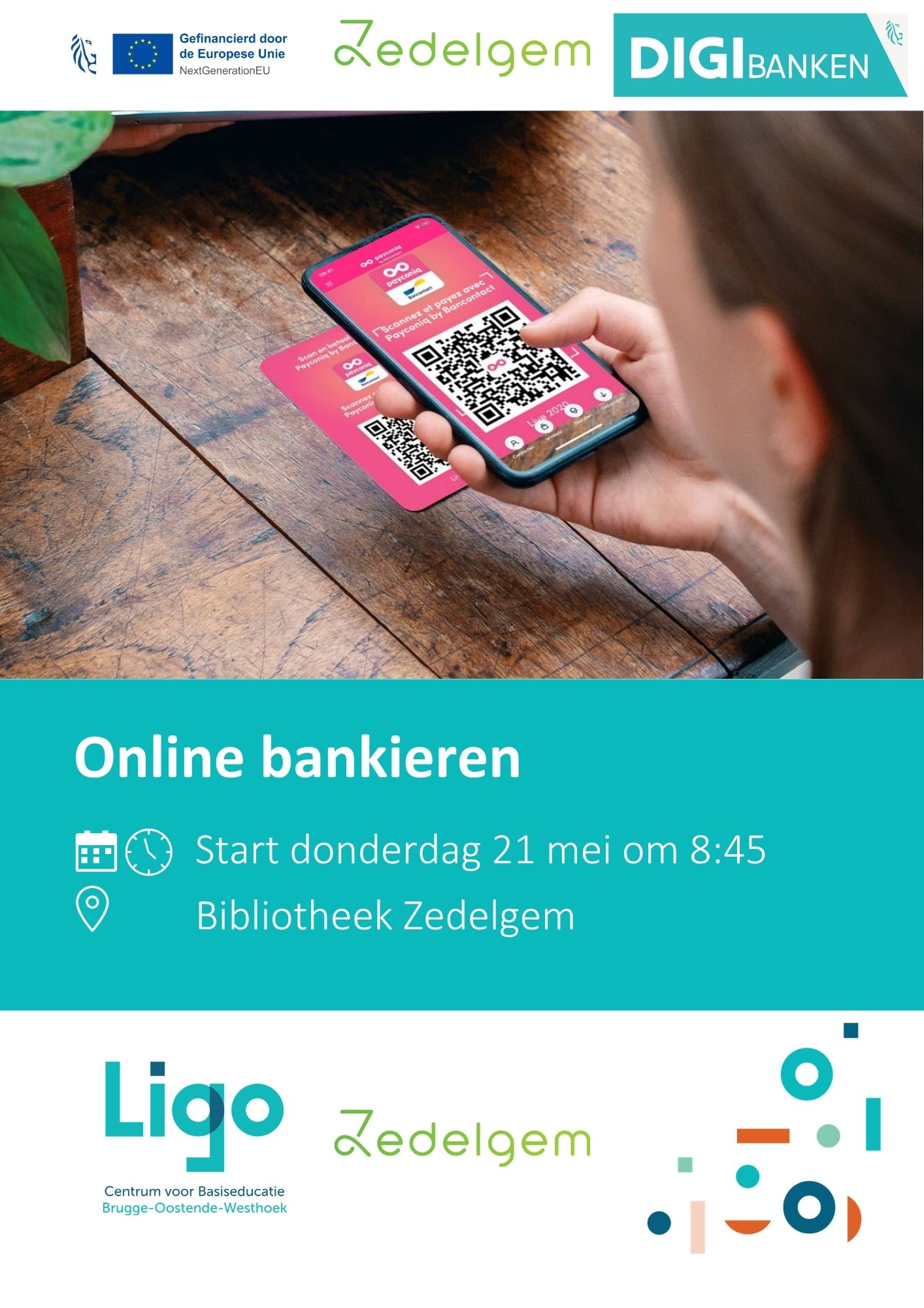 Een vrouw scant een QR code met haar telefoon.