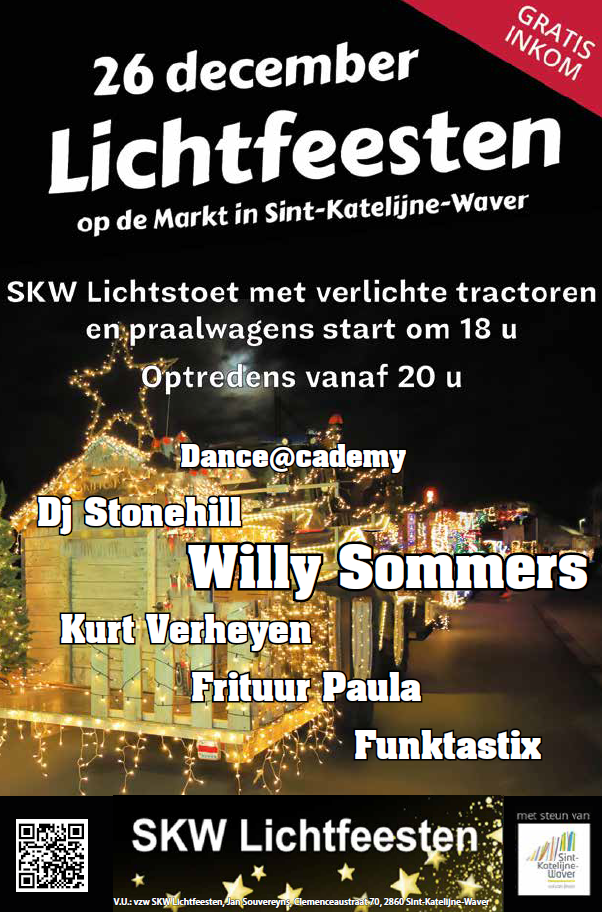 Lichtstoet met verlichte traktoren en praalwagens