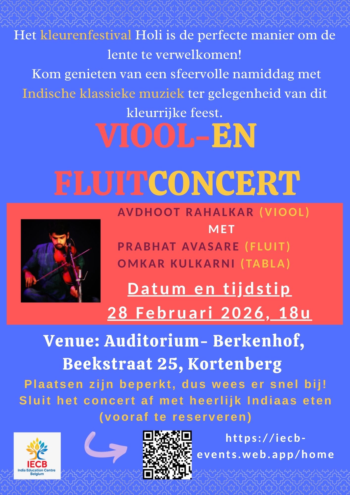 Viool-en fluitconcert: Kom genieten van een sfeervolle namiddag met Indische klassieke muziek ter gelegenheid van kleurrijke feest holi
