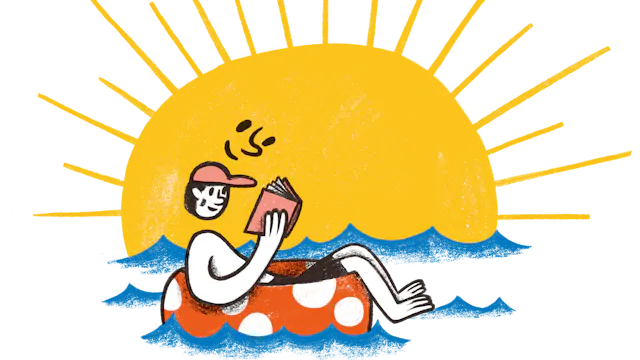mens dobberend in een zwemband op zee onder een stralende zon