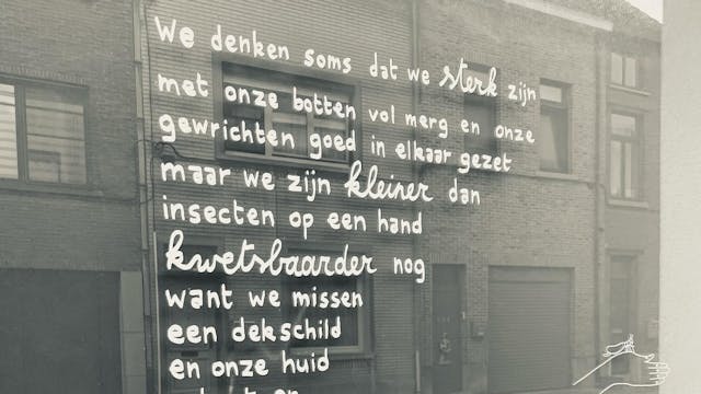 Weesgedicht op een raam getekend