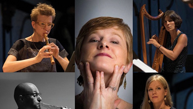 collage van portretfoto's van de leden van het ensemble